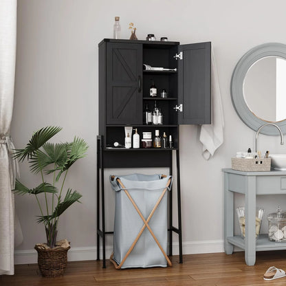 Vabches Over The Toilet Storage Cabinet, 68" H Farmhouse Freestanding Bathroom Storage Organizer with Double Doors & Storage Shelves