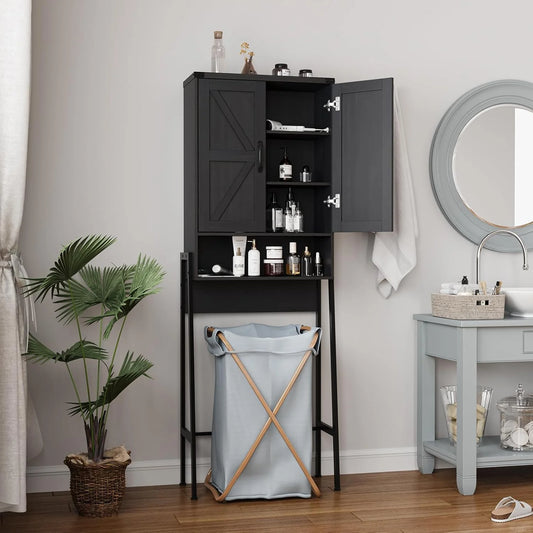 Vabches Over The Toilet Storage Cabinet, 68" H Farmhouse Freestanding Bathroom Storage Organizer with Double Doors & Storage Shelves