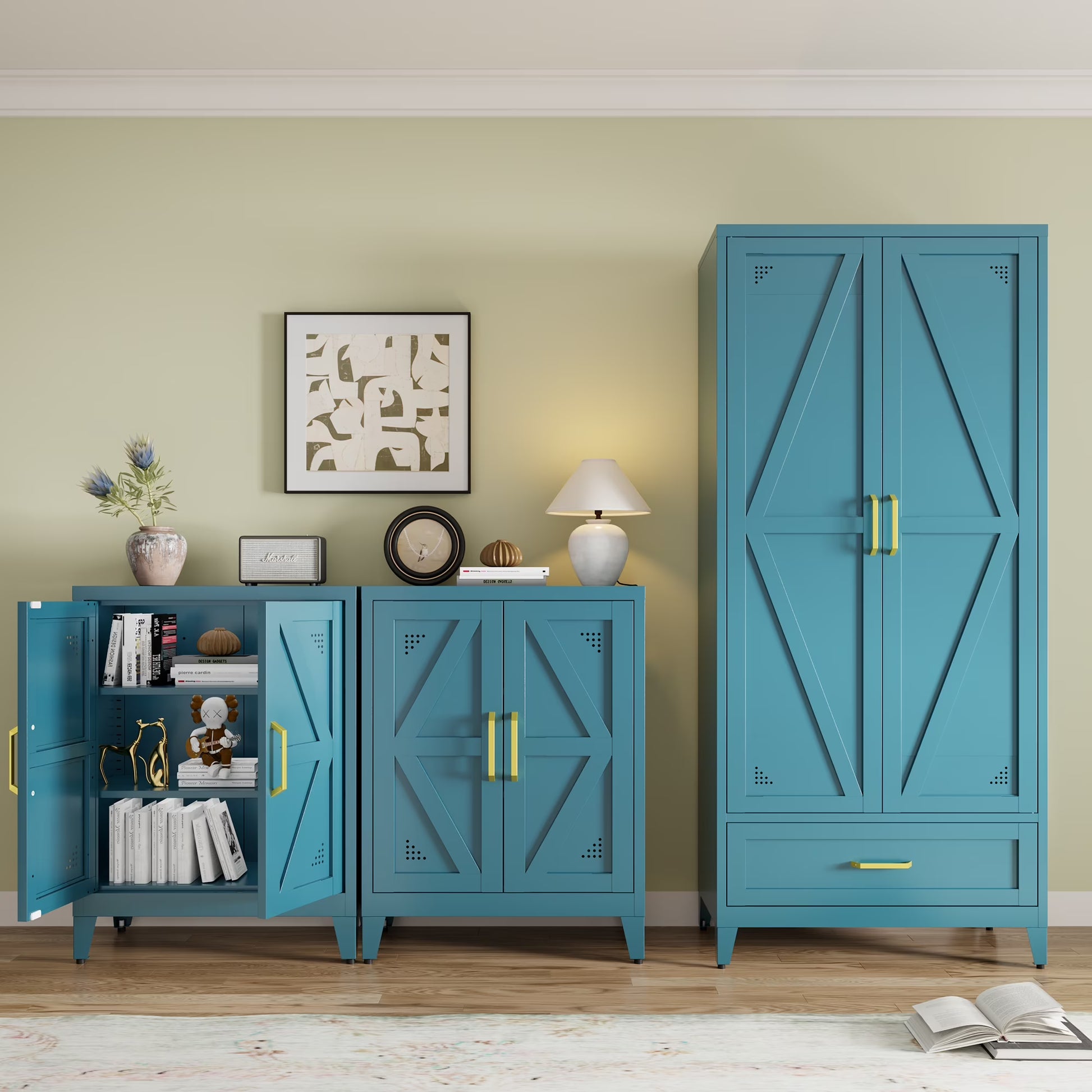 NadooLite 71"H White Metal Storage Cabinet with Adjustable Shelves, 2 Doors & 1 Drawers, Multi-Use Organizer for Garage,Dining,Bath,Laundry,Pantry
