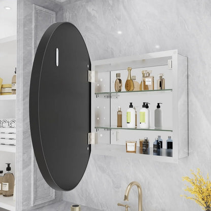 WallBeyond Bathroom Medicine Cabinet with Round Mirror Aluminum Framed 28", Gold