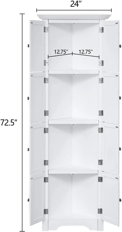 Yoleny Corner Storage Cabinet, Corner Hutch Cabinet with 8 Doors Organizer Solid Wood 90 Degree Storage Cabinet for Bathroom, Living Room, Kitchen, White
