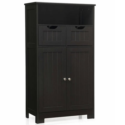 Spaco Bathroom Wooden Side Cabinet with 2 Drawers and 2 Doors-Black, Bathroom Storage Cabinet for Entryway Storage, Home Office Furniture