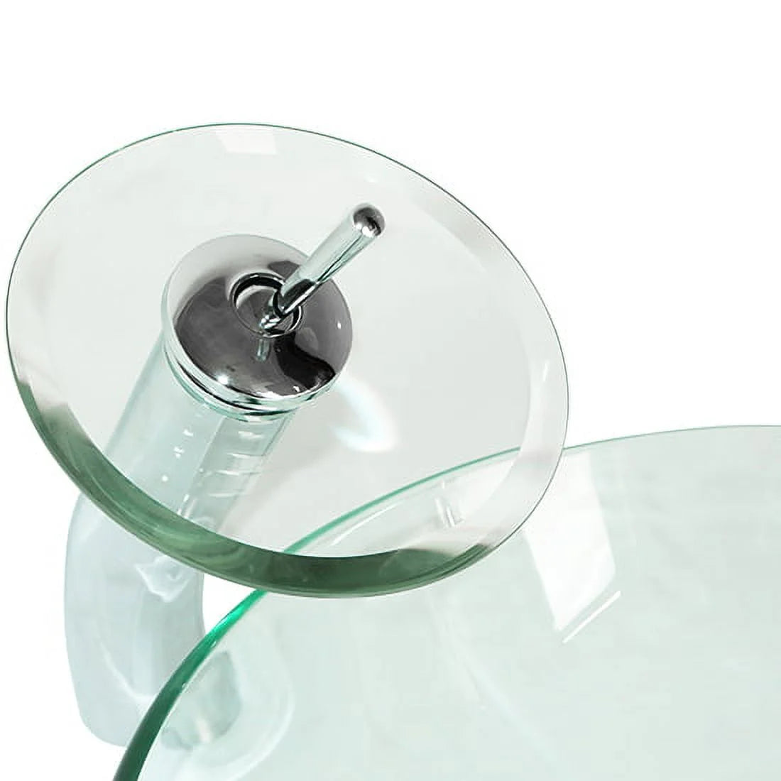 Wonline Bathroom Tempered Clear Glass Vessel Sink Waterfall Faucet & Pop-up Drain
