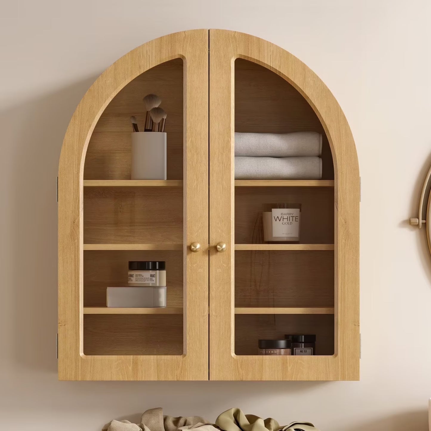 EYYTHUNG Modern Arched Wall Cabinet, Large Medicine Cupboard, Black Cabinet for Bathroom with Adjustable Shelf, Black Oak