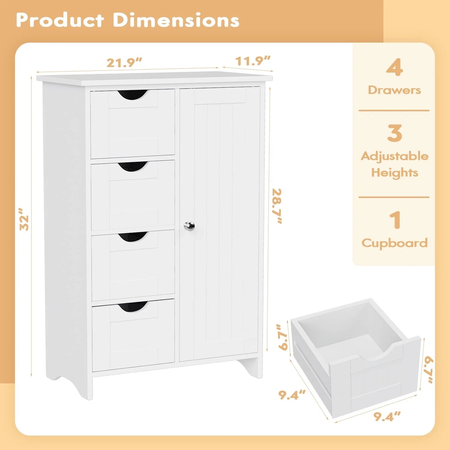 Homall Wooden Bathroom Cabinet, Freestanding Storage Cabinet with 4 Drawers and 1 Cupboard, Side Storage Organizer Cabinet for Bathroom, Entryway, Home and Kitchen (White)
