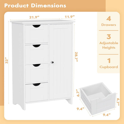 Homall Wooden Bathroom Cabinet, Freestanding Storage Cabinet with 4 Drawers and 1 Cupboard, Side Storage Organizer Cabinet for Bathroom, Entryway, Home and Kitchen (White)