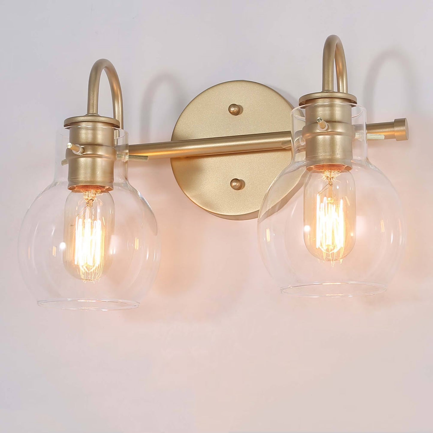 LNC 3-Light Gold Round Clear Glass Shade Modern Bathroom Vanity Lighting Fixutre