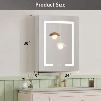 DEYGIA Medicine Cabinet with LED Mirror for Bathroom, 24''x30'' Aluminum, Wall Mounted Led Medicine Cabinet, Defog, Stepless Dimming, 3 Colors, 2 Outlets, 2USB (24'' x 30�?Single Door)