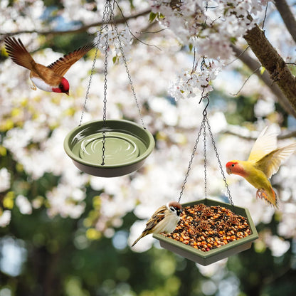 Hanging Bird Bath Feeder for Outdoors,Bird Feeder Hanging Bird Feeder Tray Charm to Your Garden 2 in 1