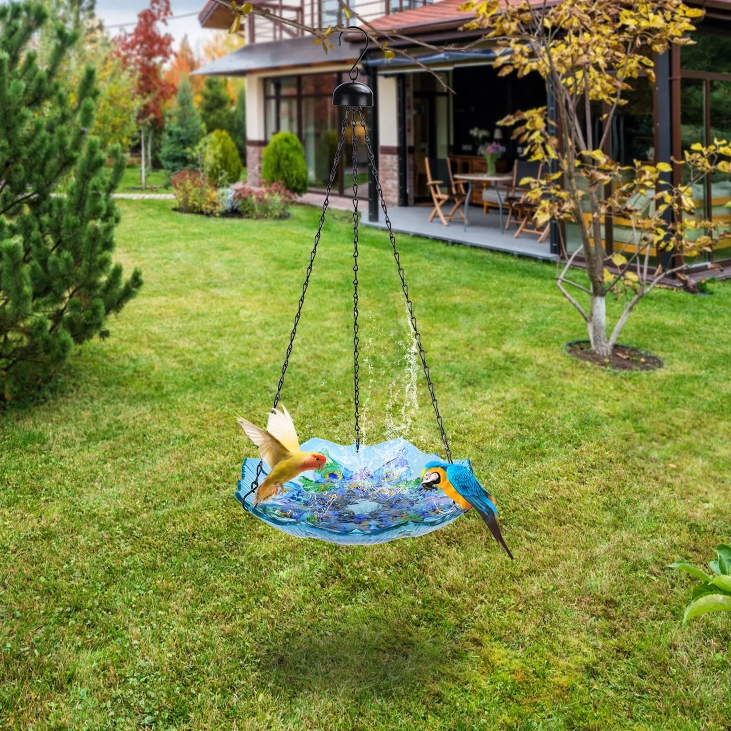 Hanging Peacock Bird Bath Glass for Garden,Yard,Patio Decoration