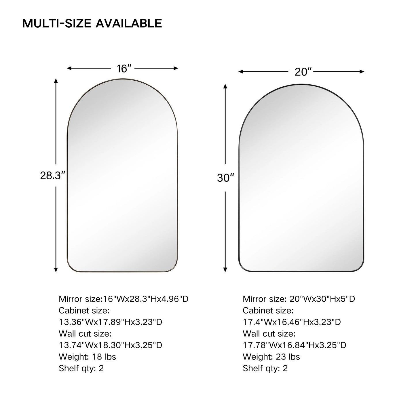 TEHOME Black Arched Recessed Bathroom Medicine Cabinet with Mirror Arch Vanity Mirros 16x28.3"