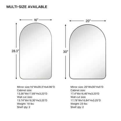 TEHOME Black Arched Recessed Bathroom Medicine Cabinet with Mirror Arch Vanity Mirros 16x28.3"