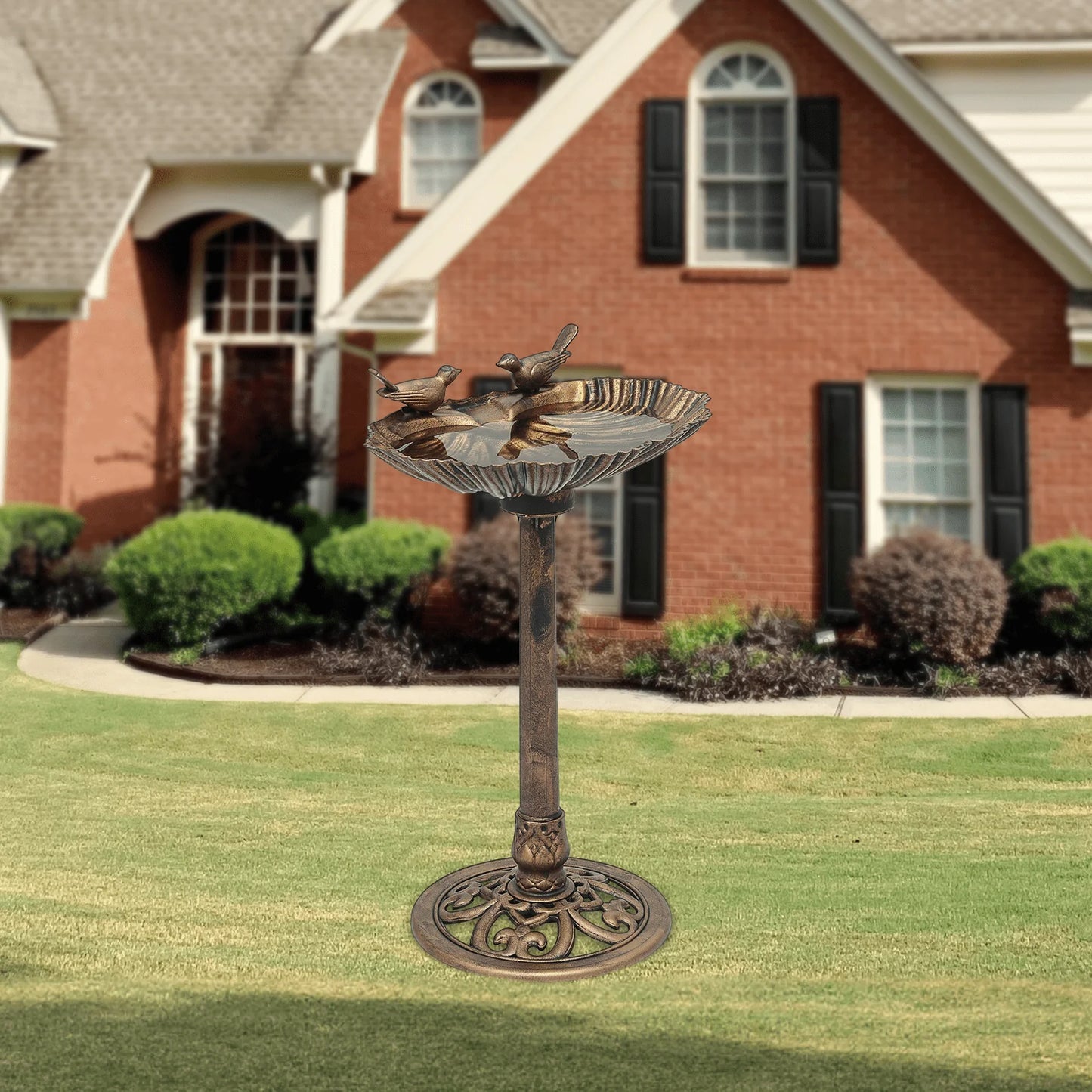 MoNiBloom Outdoor Pedestal Bird Bath with Solar Pumb, for Garden Patio Backyard Décor, Bronze