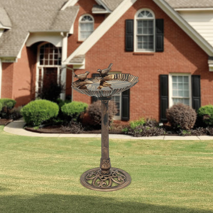 MoNiBloom Outdoor Pedestal Bird Bath with Solar Pumb, for Garden Patio Backyard Décor, Bronze