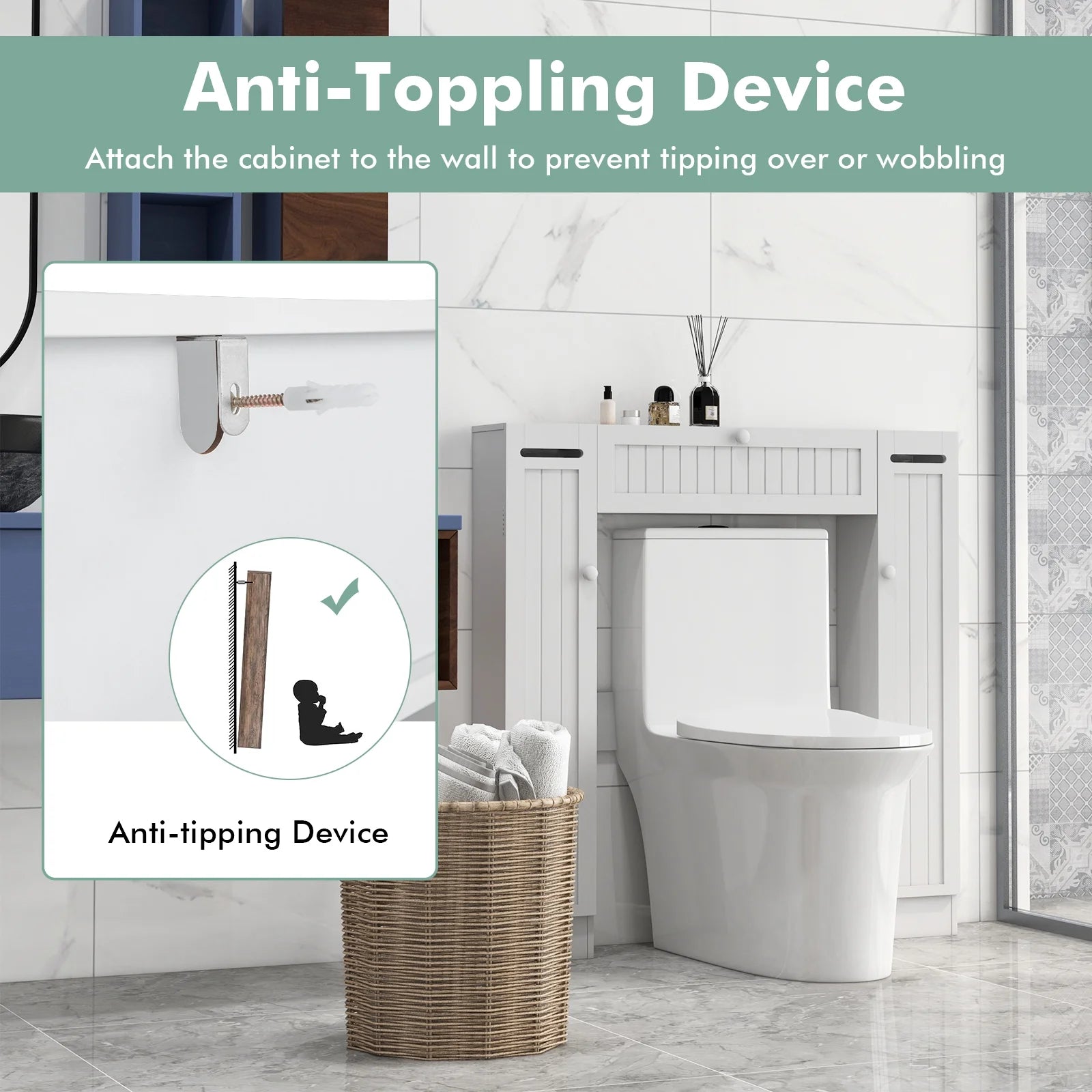 Topbuy Over The Toilet Storage Cabinet Bathroom Space Saver Organizer with Adjustable Shelves & Paper Holder