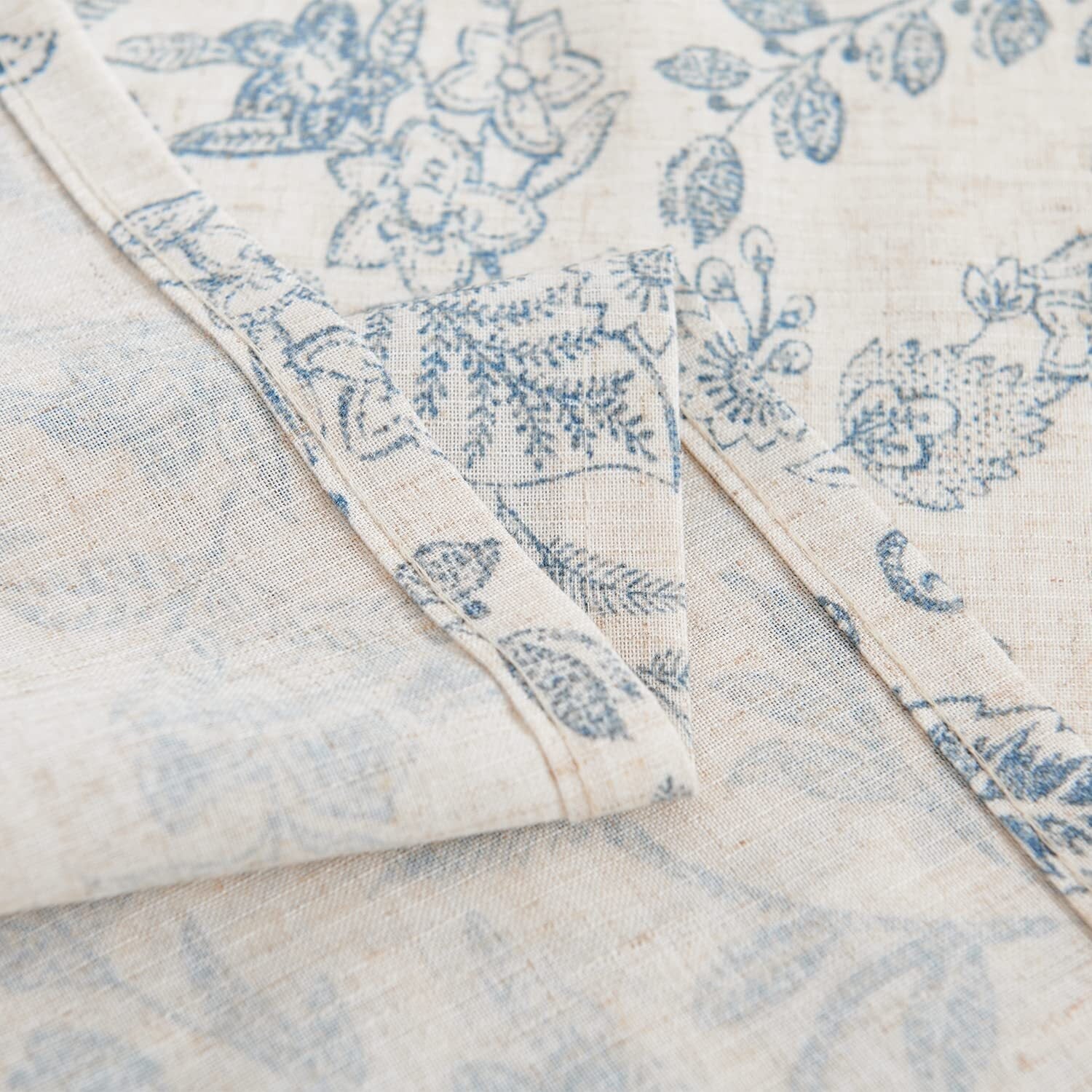 Curtainking Tie Up Valance Curtain 18 inch Blue on Beige Farmhouse Floral Printed Valance for Kitchen Bathroom Light Filtering Small Curtain Rod Pocket 1 Panel