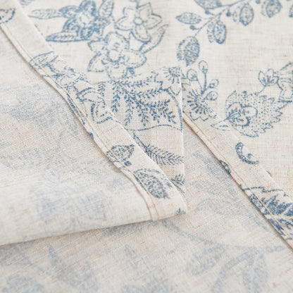 Curtainking Tie Up Valance Curtain 18 inch Blue on Beige Farmhouse Floral Printed Valance for Kitchen Bathroom Light Filtering Small Curtain Rod Pocket 1 Panel