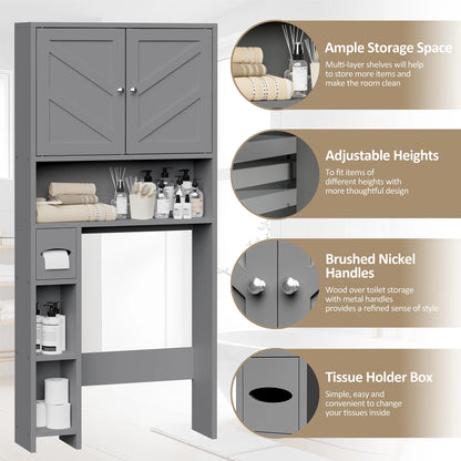 Walsunny Over the Toilet Storage Cabinet with Doors Side Storage Toilet Paper Holder Stand Space Saver Shelf Organizer Rack Freestanding for Restroom Bathroom Laundry Gray