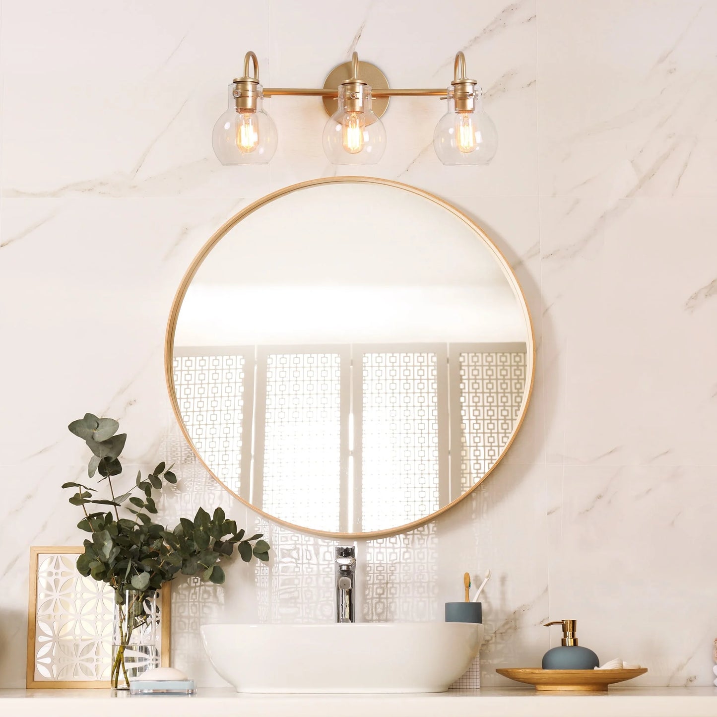 Carson Carrington Modern Gold 3-Light Bathroom Vanity Light Glass Wall Sconce 3-Light, Black 3-Light/ L22"xW7"xH9" Black 13 to 24 Inches 4 to 8 Inches