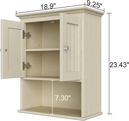Wood Wall Cabinet, Bathroom Medicine Cabinet Storage with Doors and Adjustable Shelf, Rustic Cabinet Wall Mounted for Bathroom, Living Room, Kitchen, Yellow