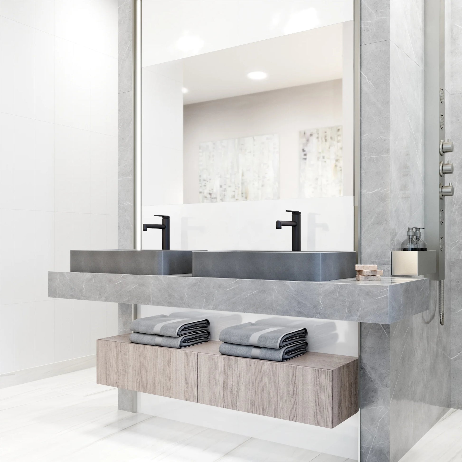 VIGO Basilica Gothic Gray Concreto Stone 23 in. L x 14 in. W x 4 in. H Rectangular Vessel Bathroom Sink