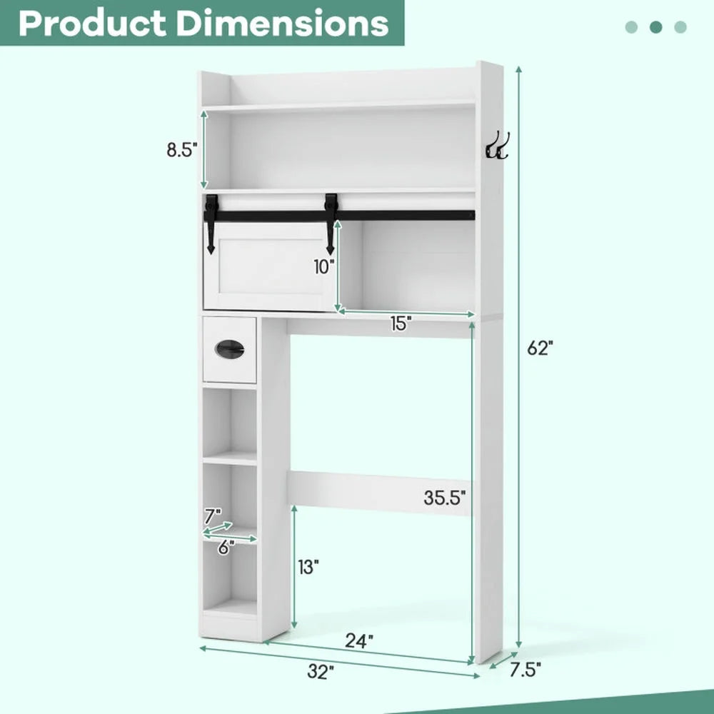 Topcobe Over The Toilet Storage Cabinet with Sliding Barn Door and Adjustable Shelves, Bathroom Furniture, Bathroom Shelves, White