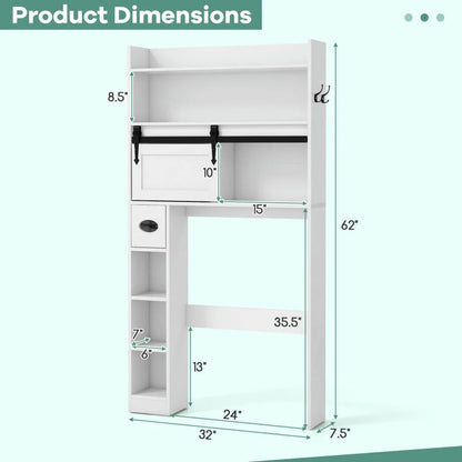 Topcobe Over The Toilet Storage Cabinet with Sliding Barn Door and Adjustable Shelves, Bathroom Furniture, Bathroom Shelves, White