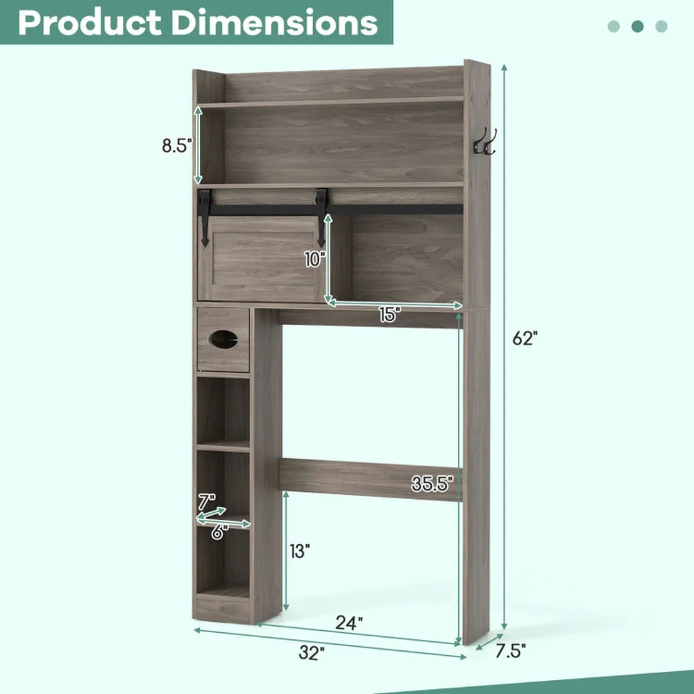 Topcobe Over The Toilet Storage Cabinet with Sliding Barn Door and Adjustable Shelves, Bathroom Furniture, Bathroom Shelves, White