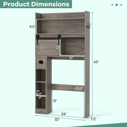 Yardi Yard Over The Toilet Storage Cabinet with Sliding Barn Door and Adjustable Shelves-Gray, Bathroom Organizers and Storage