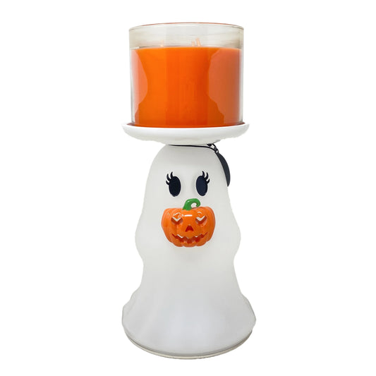 Bath & Body Works Light-up Ghost Jack-o'-lantern Pedestal 3-Wick Candle Holder with a Natural Oats Sample Soap
