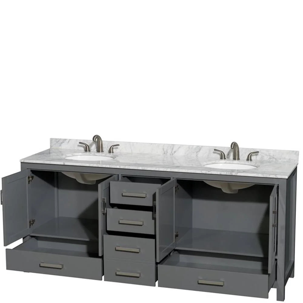 Wyndham Collection Sheffield 80" Metal Double Bathroom Vanity in White/Gray
