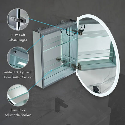 Blossom Regulus 32" LED Medicine Cabinet| Right Hinge| Bathroom Lighted Round Mirror Storage| Defog