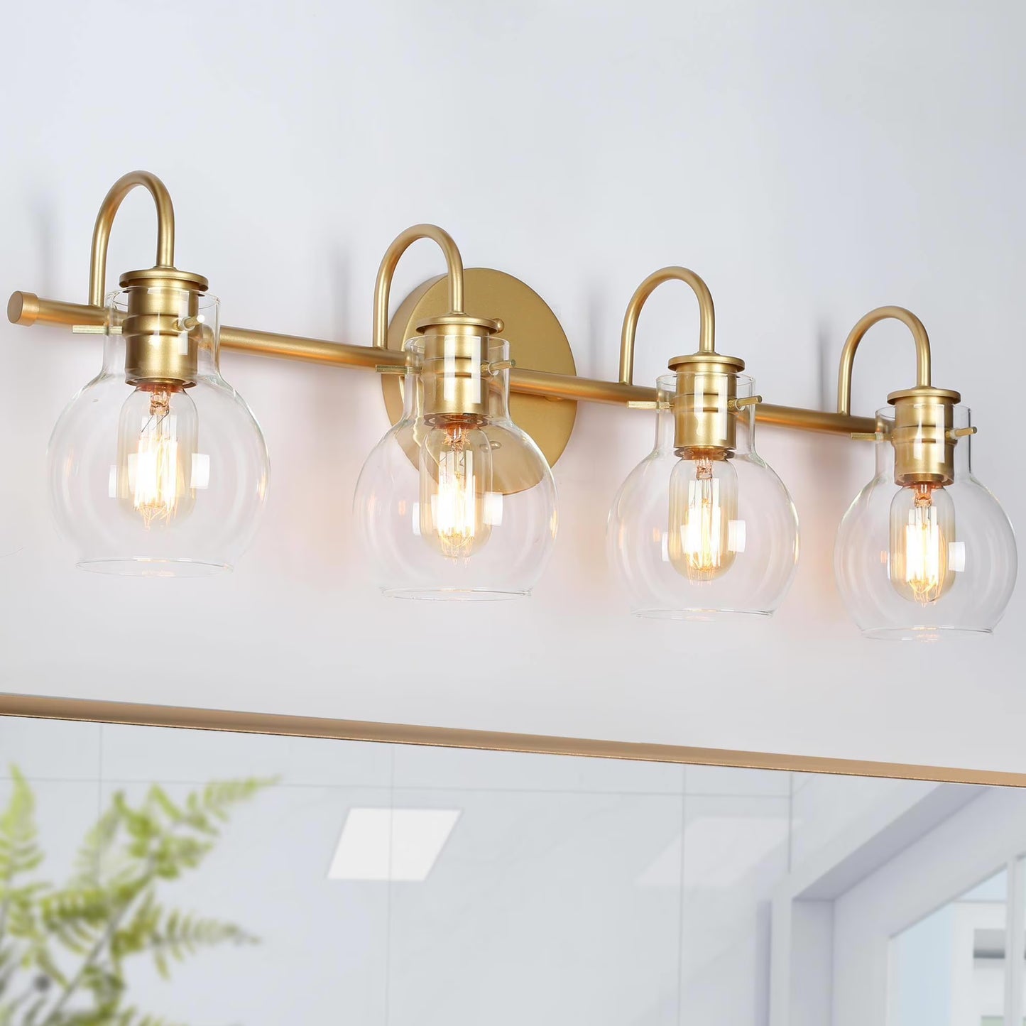 LNC 3-Light Gold Round Clear Glass Shade Modern Bathroom Vanity Lighting Fixutre