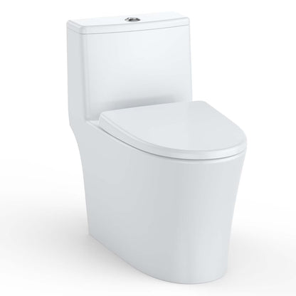 White One-Piece Elongated Toilet for Bathroom - Water Efficient