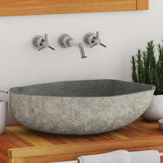 vidaXL Bathroom Basin, Naturally Varied Shape and Color Tone, (17.7"-20.9")x(13.4"-16.1")x4.5"