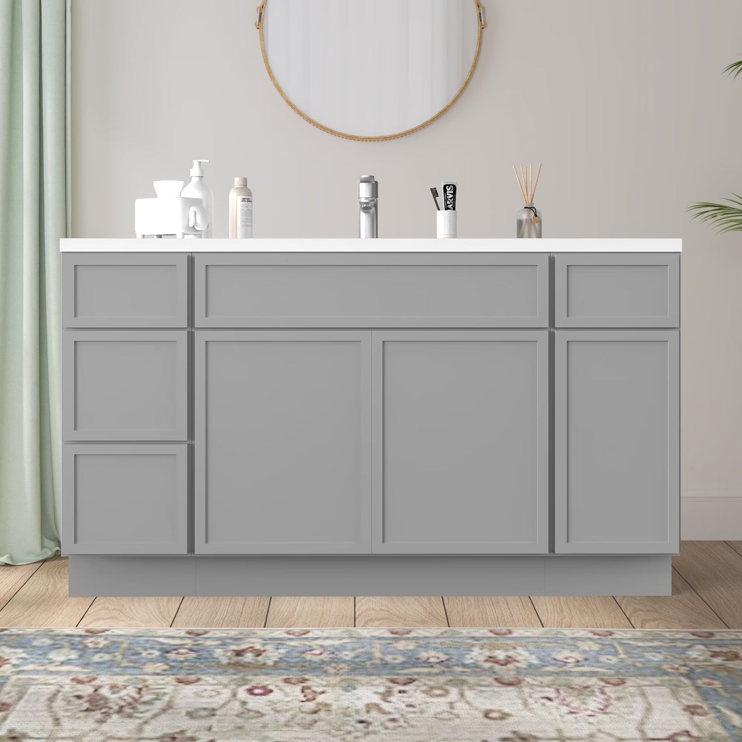 57 in. W x 21 in. D x 32.5 in. H Bath Vanity Cabinet without Top in Gray
