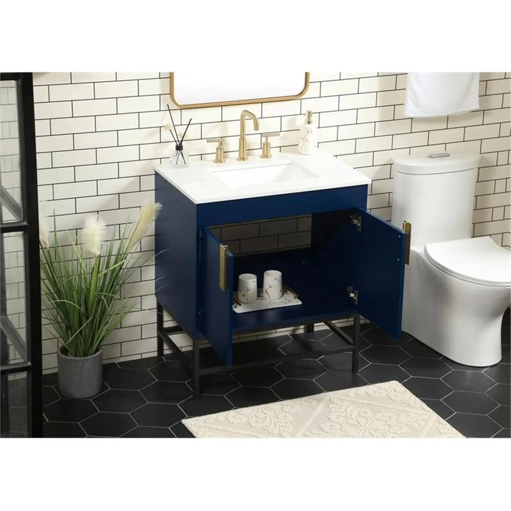 Elegant Decor Eugene 30" Aluminum MDF Single Bathroom Vanity in Blue