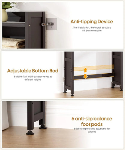Over The Toilet Storage Cabinet with Acrylic Door Panel and Paper Towel Drawer, Bamboo Space Saver Shelf, Bathroom Organizer Rack Above WC (Without Power Strip, Brown)