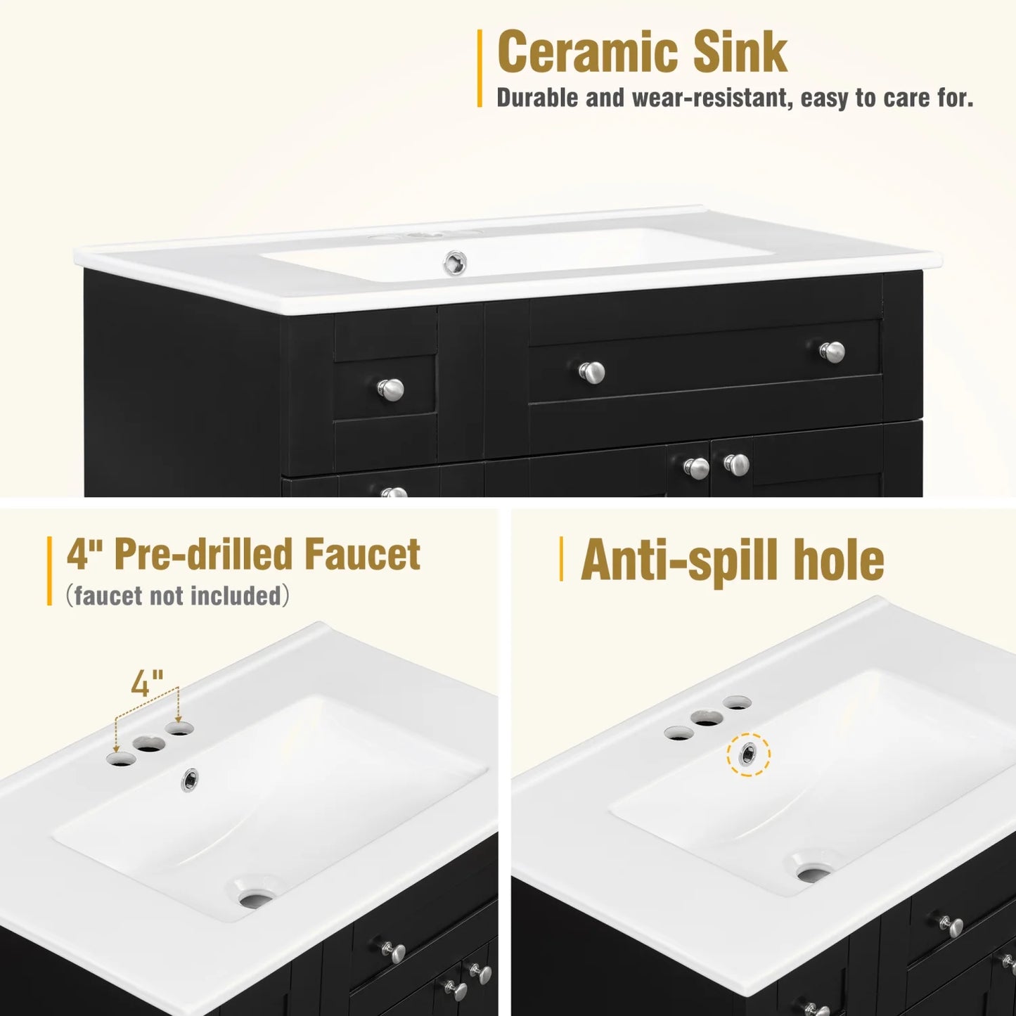 30" Bathroom Vanity with Sink Combo Wall Mounted Storage Cabinet Set with Soft Close Drawers, Modern Design with Invisible Handle, Resin Basin Sink Top, Gray