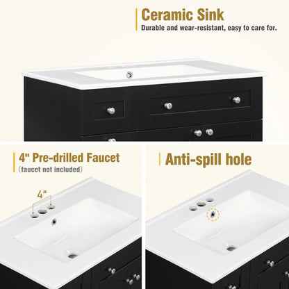 30" Bathroom Vanity with Sink Combo Wall Mounted Storage Cabinet Set with Soft Close Drawers, Modern Design with Invisible Handle, Resin Basin Sink Top, Gray