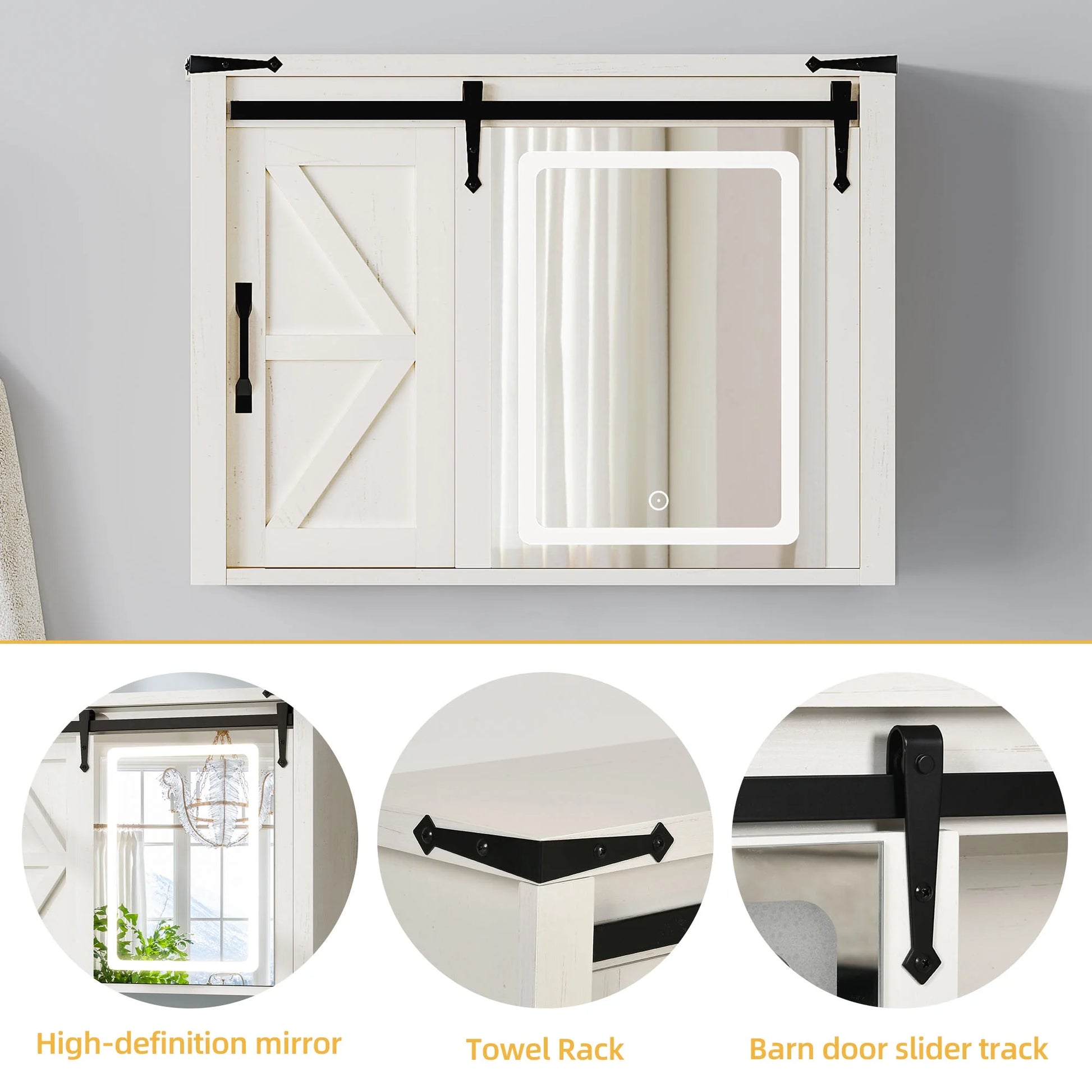DWVO Bathroom Wall Cabinet with LED Lights Mirror, Medicine Cabinet with Door and Adjustable Shelf, White