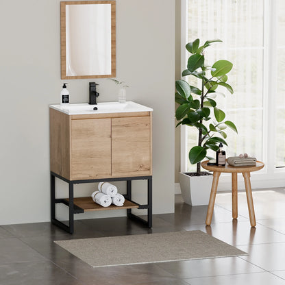 Eclife 24 Inch Freestanding Bathroom Vanity with Drop-In Sink Top, Water Efficient Faucet, Fast Drain, Overflow with Tiny Backsplash