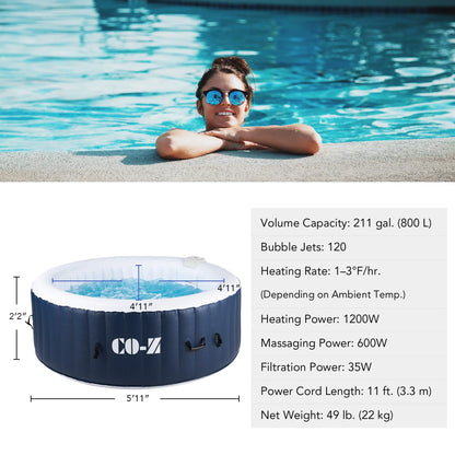 PVC 4-Person Inflatable Bathtub w 120 Jets & Hot Tub Cover for Backyard & More Blue