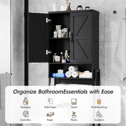 Vabches Over The Toilet Storage Cabinet, 68" H Farmhouse Freestanding Bathroom Storage Organizer with Double Doors & Storage Shelves