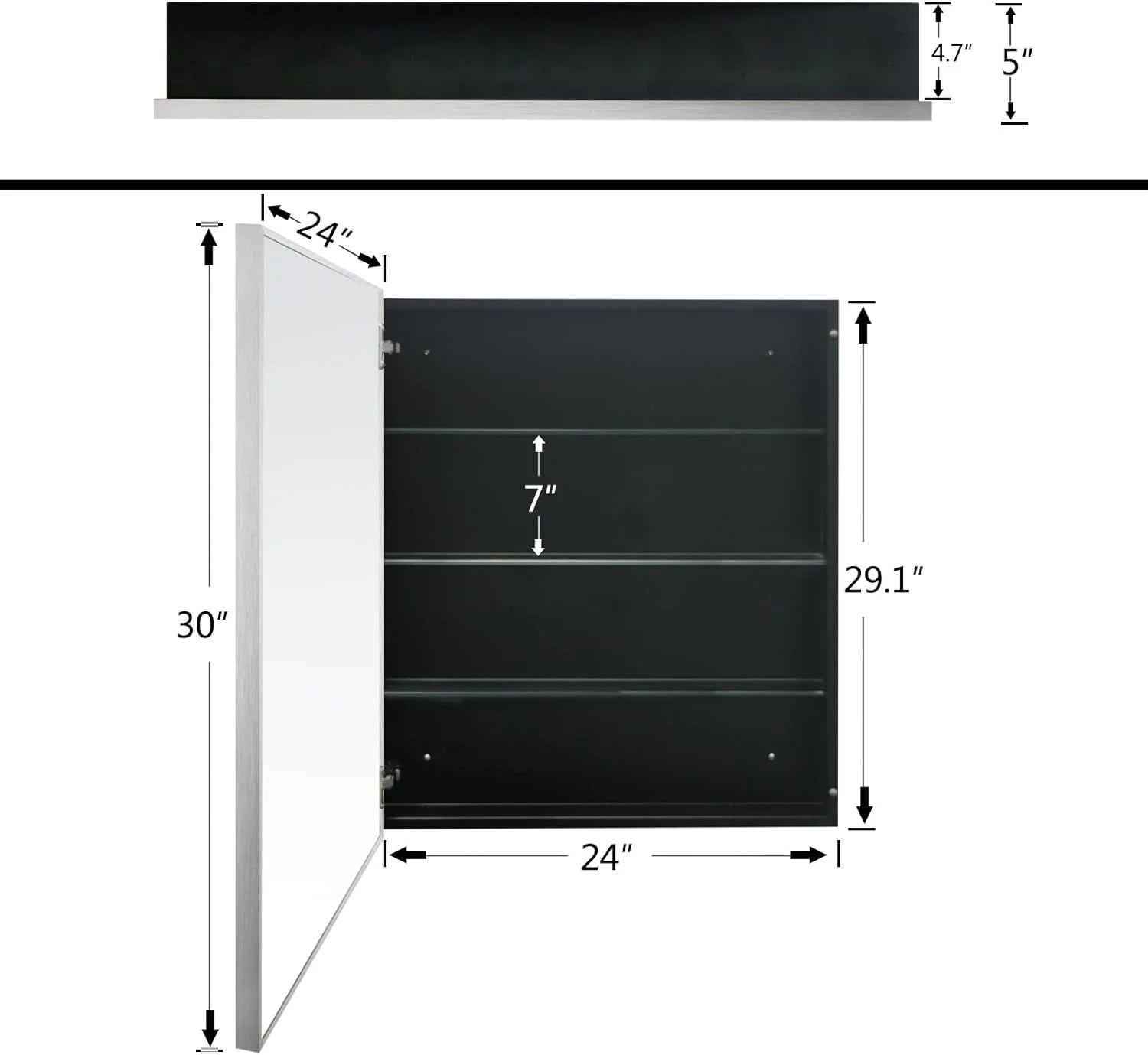 FUMANGO Bathroom Medicine Cabinet with Aluminum Framed Mirror,24"x30" Surface Mount or Recessed Mount Bathroom Vanity Mirror,Single Door Bathroom Mirror with Storage Cabinet