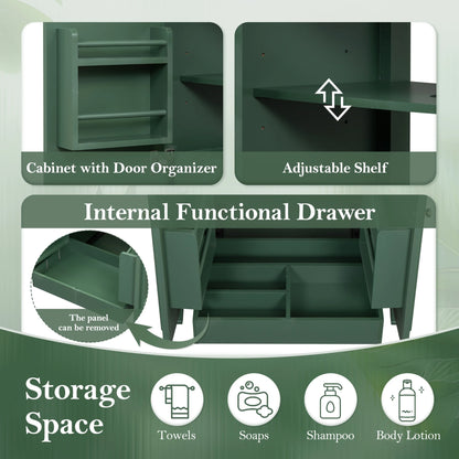 GDF Studio Vintage 30" Bathroom Vanity with Ceramic Sink, Soft-Close Door, and Ample Storage, Green