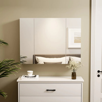Medicine Cabinet Bathroom Wall Mirror Cabinet with 3 Door & 3 Adjustable Shelf, Multipurpose Storage Organizer for Kitchen Living Room, White