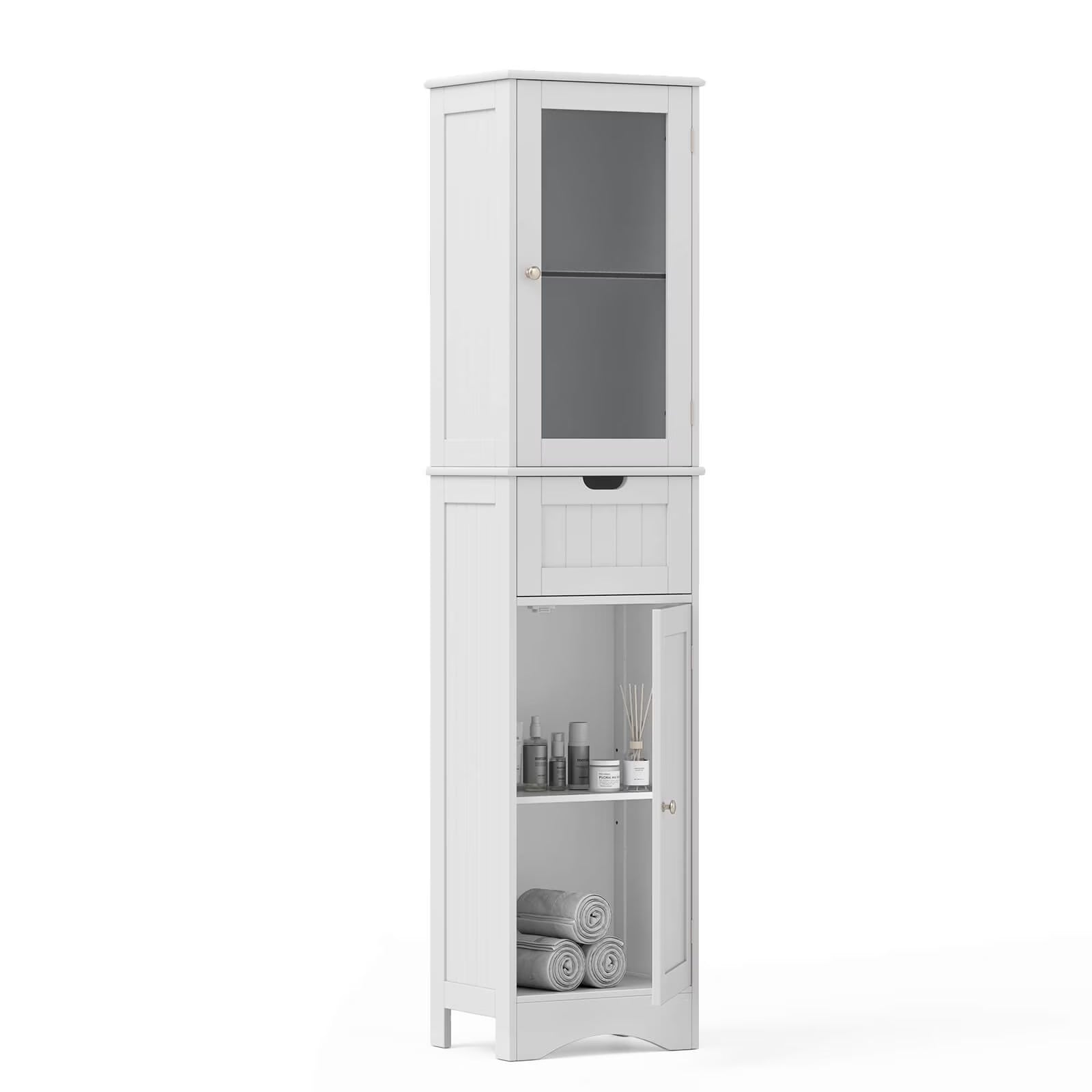 Costway Tall Bathroom Cabinet with Adjustable Shelves Deep Drawer for Living Room Black