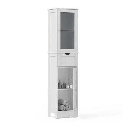 Costway Tall Bathroom Cabinet with Adjustable Shelves Deep Drawer for Living Room Black