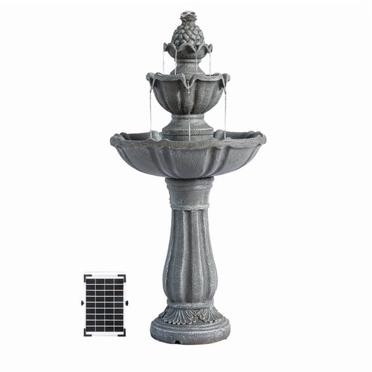 XBrand 36.2" 2-Tier Outdoor Freestanding Solar Water Fountain - Classic Design, Grey Resin Bird Bath with Pump - Ideal for Yard, Lawn and Garden, Porch D��cor